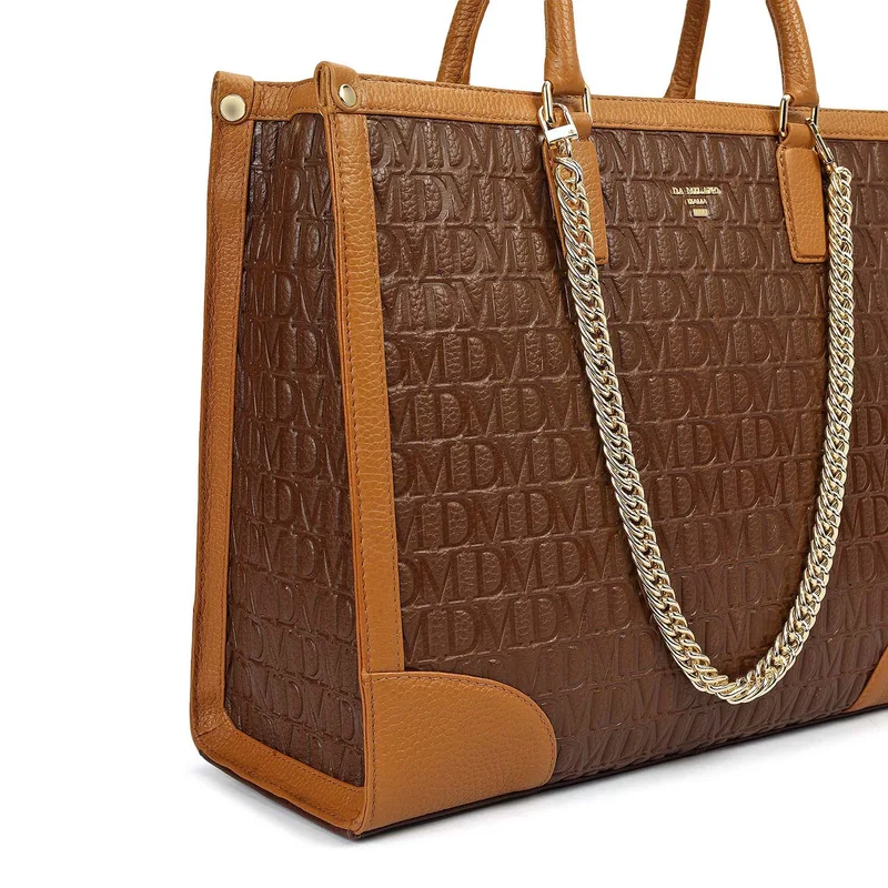 Da Milano Mocha Medium Monogram Leather Book Tote - Mocha for Women | Best Price UAE